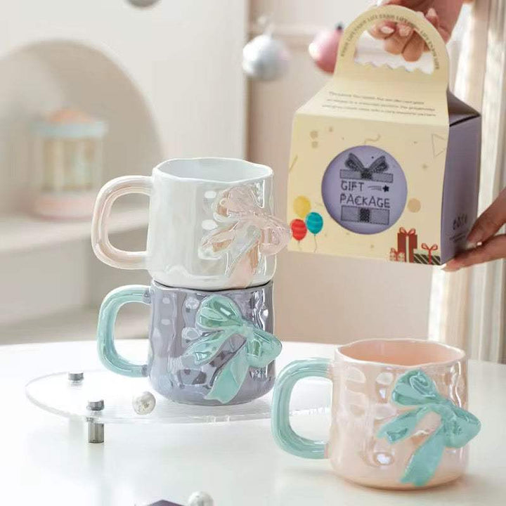 Pastel Bow Ceramic Mugs set of 2