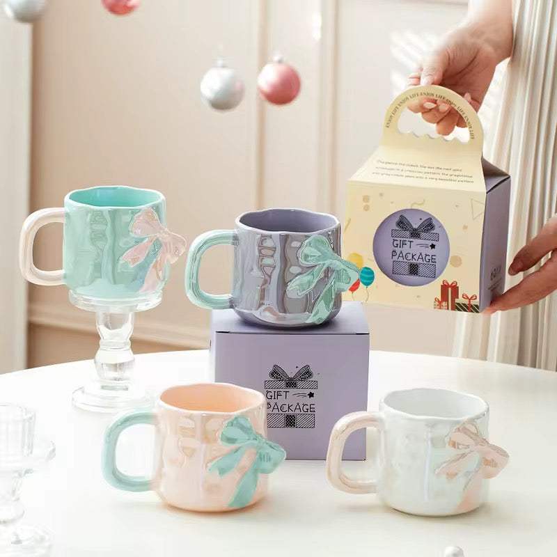 Pastel Bow Ceramic Mugs set of 2
