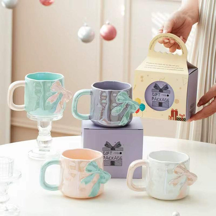 Pastel Bow Ceramic Mugs set of 2