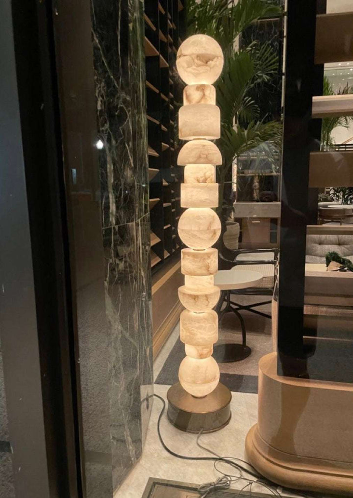Totem Glow - Marble Sphere Column Floor Lamp