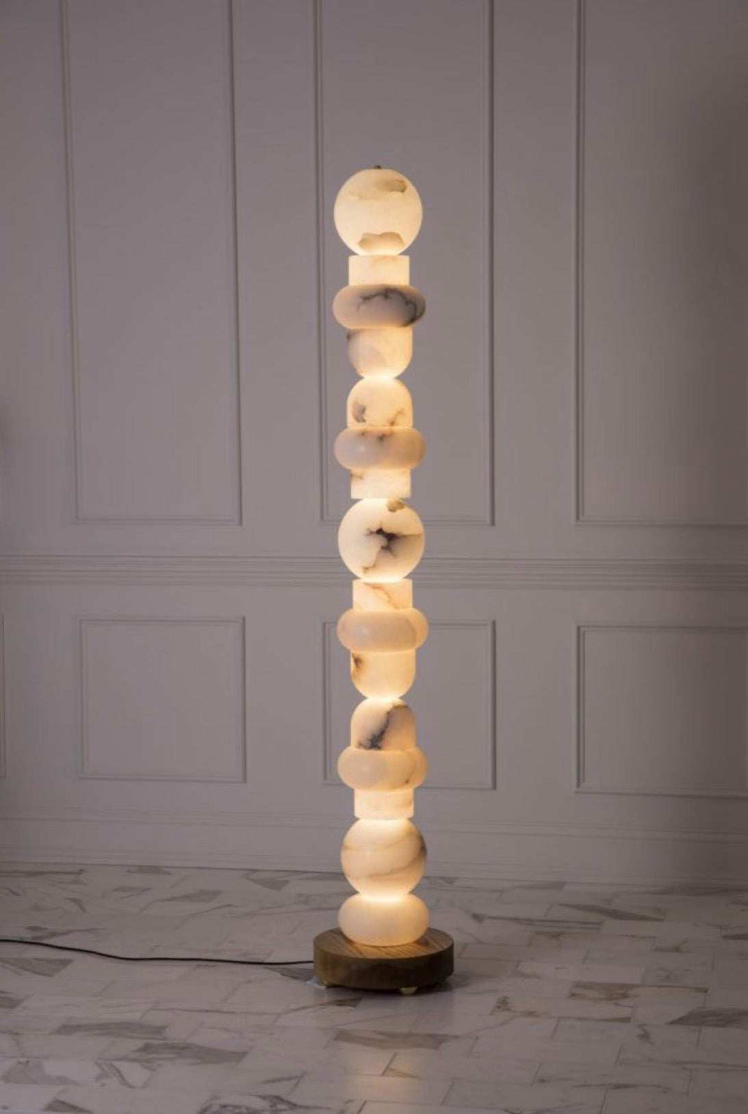 Totem Glow - Marble Sphere Column Floor Lamp