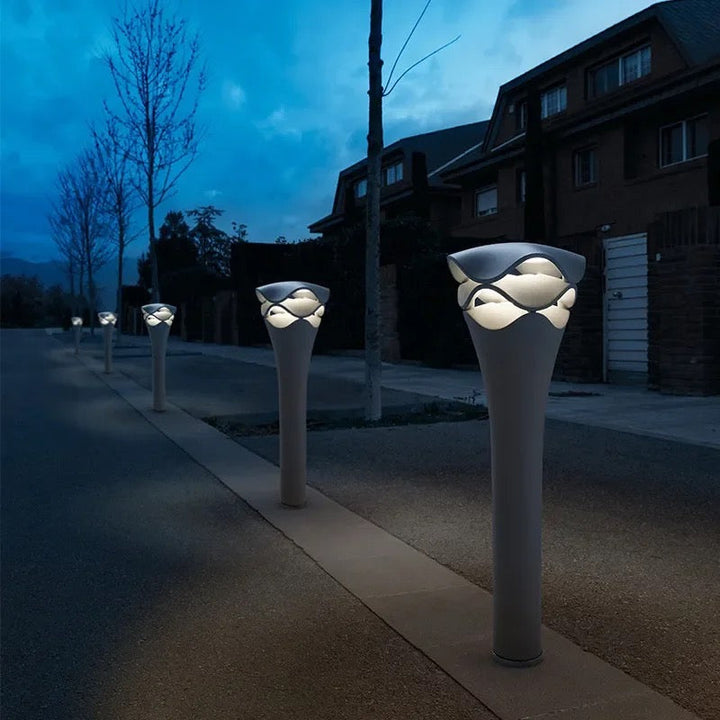 Modern Outdoor Bollard Light with Wave Design