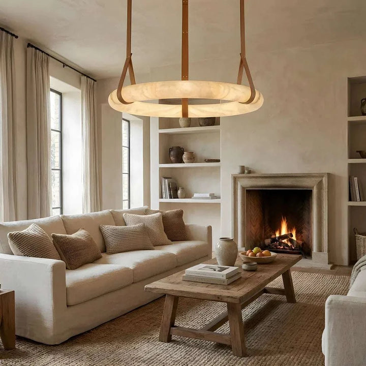 Halo Loop - Natural Spanish Alabaster stone Modern Marble Ring Chandelier