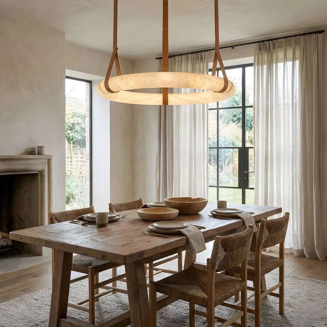 Halo Loop - Natural Spanish Alabaster stone Modern Marble Ring Chandelier