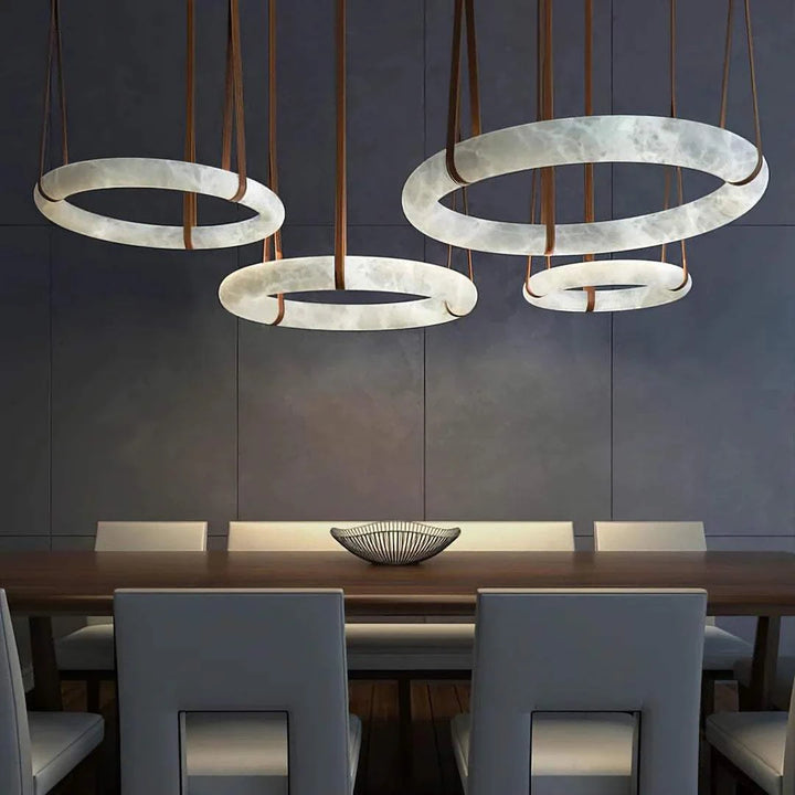 Halo Loop - Natural Spanish Alabaster stone Modern Marble Ring Chandelier