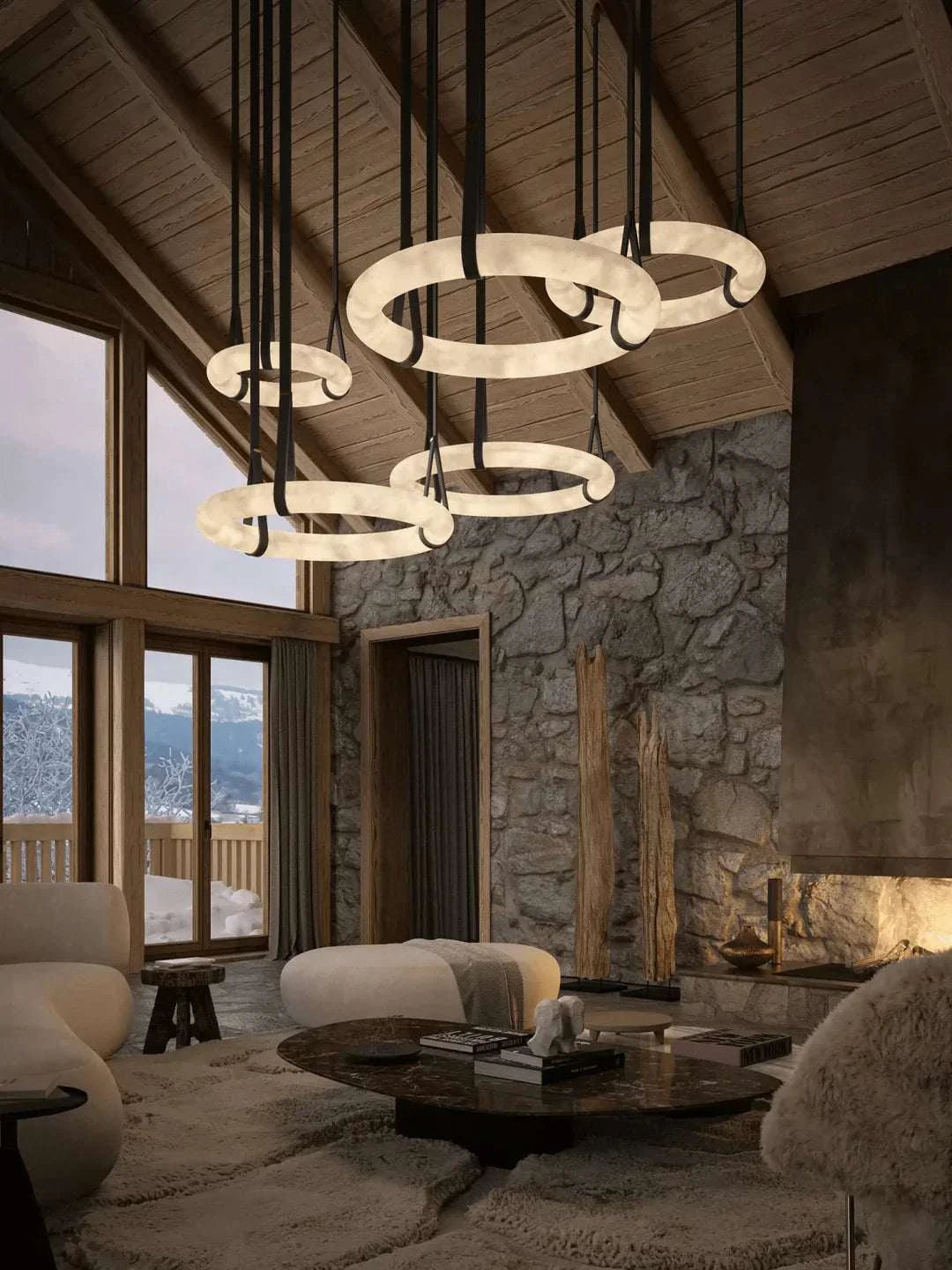 Halo Loop - Natural Spanish Alabaster stone Modern Marble Ring Chandelier