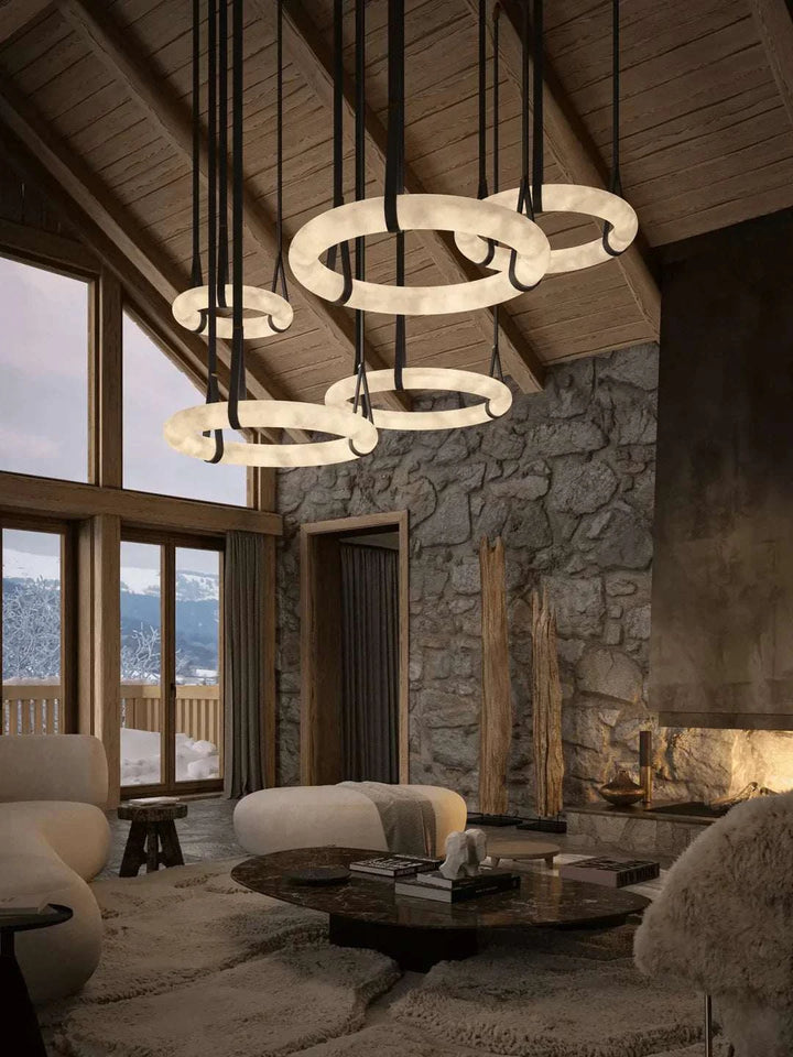 Halo Loop - Natural Spanish Alabaster stone Modern Marble Ring Chandelier