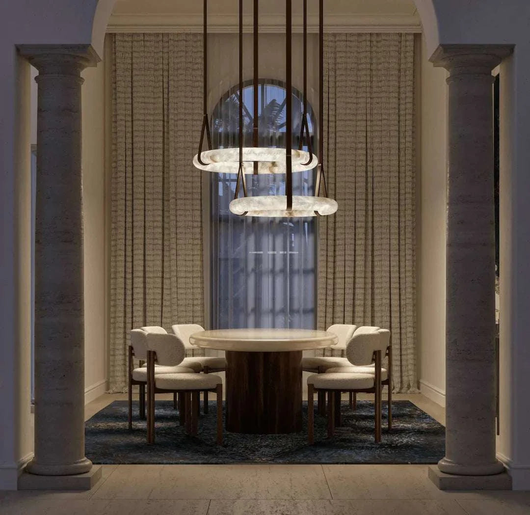 Halo Loop - Natural Spanish Alabaster stone Modern Marble Ring Chandelier