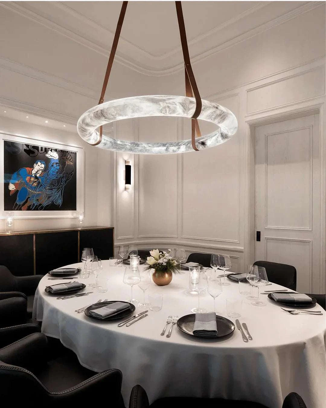 Halo Loop - Natural Spanish Alabaster stone Modern Marble Ring Chandelier