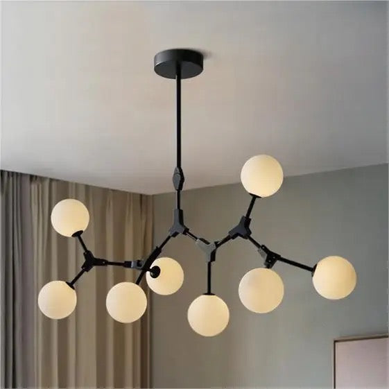 Modern Chandelier with 8 Globes in Gold Finish