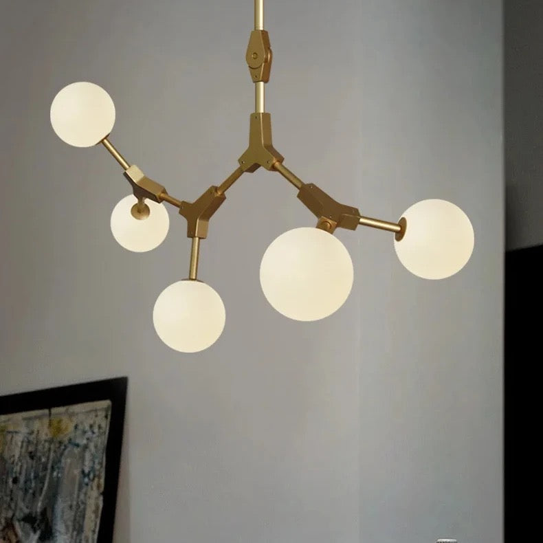 Modern Chandelier with 8 Globes in Gold Finish