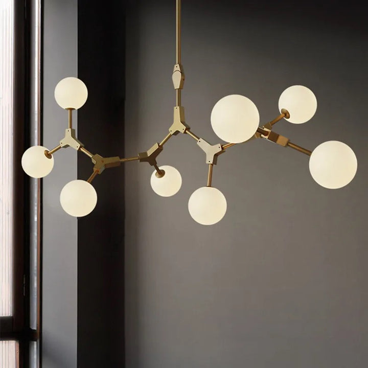 Modern Chandelier with 8 Globes in Gold Finish