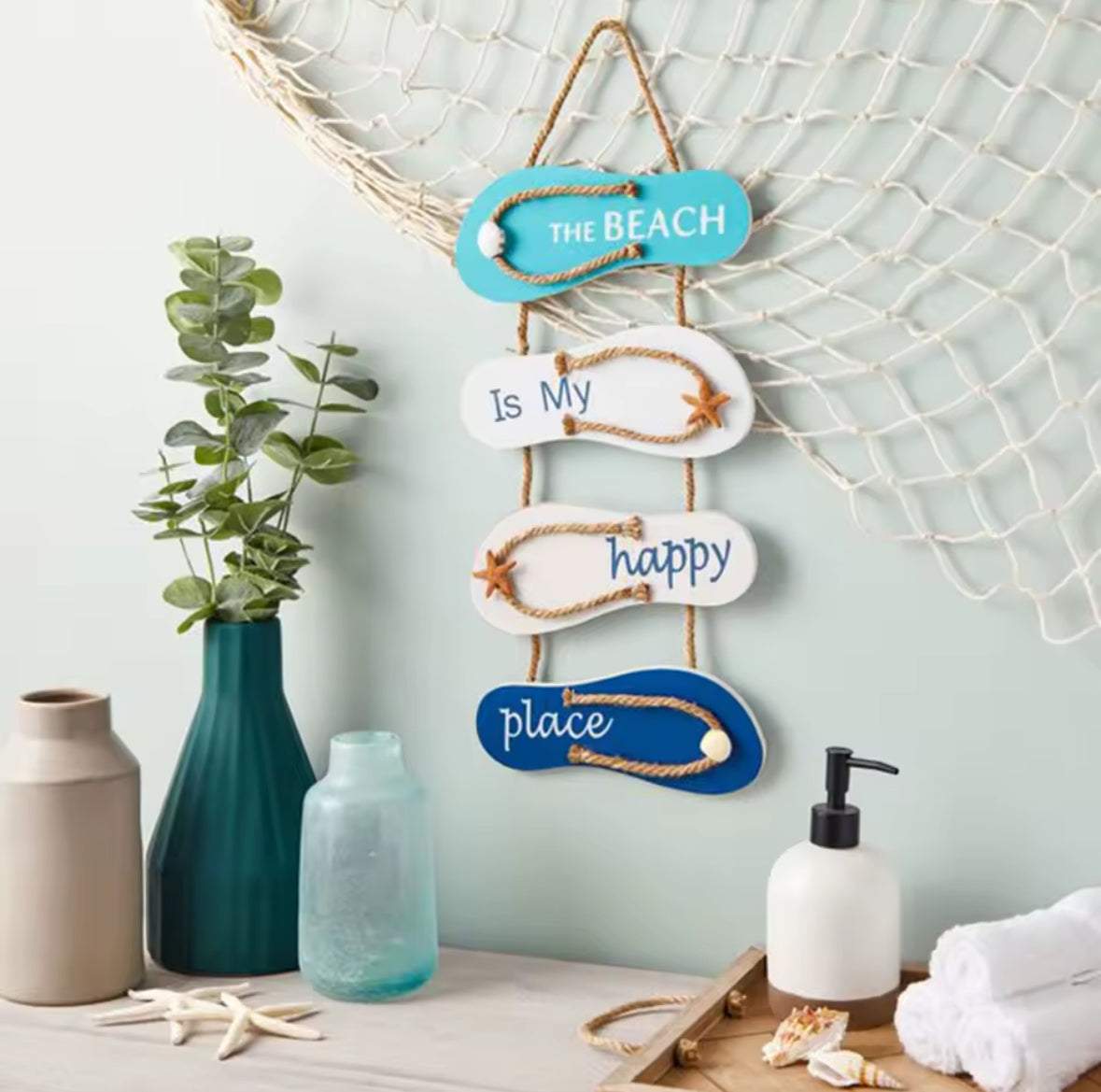 The Beach Is My Happy Place Sign - Nautical Flip-Flop Wall