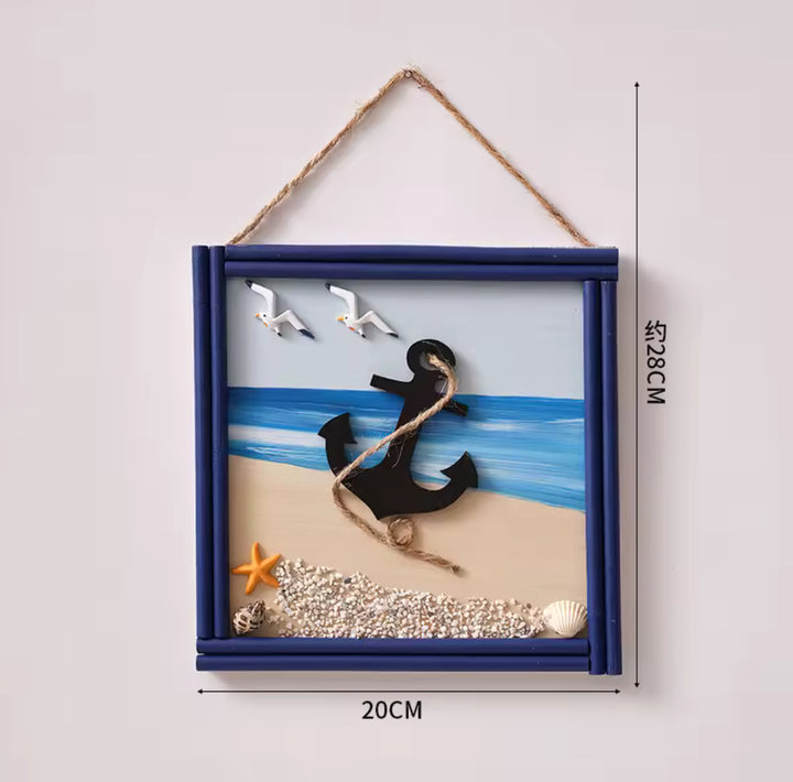 Nautical Wall Art Frames â€“ Beach Theme with Shell, Anchor, and Ship Wheel