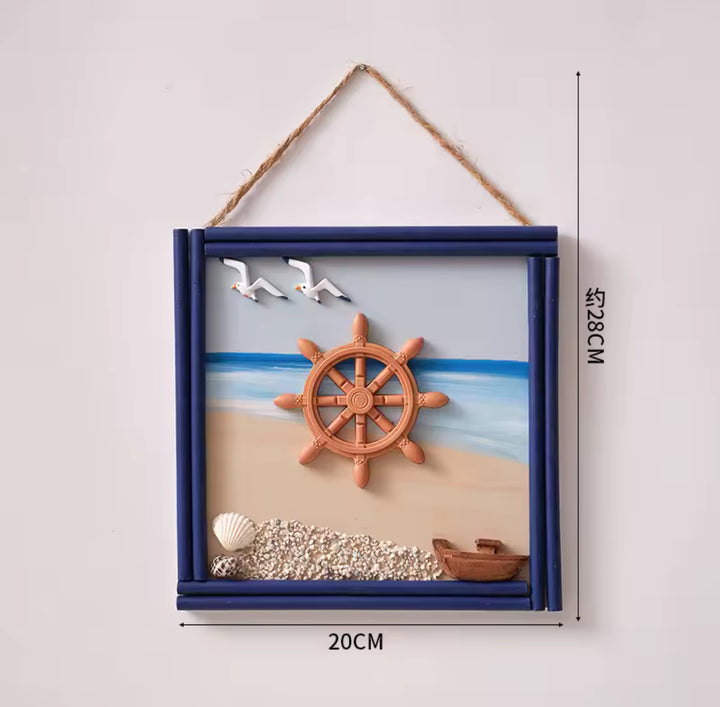 Nautical Wall Art Frames â€“ Beach Theme with Shell, Anchor, and Ship Wheel