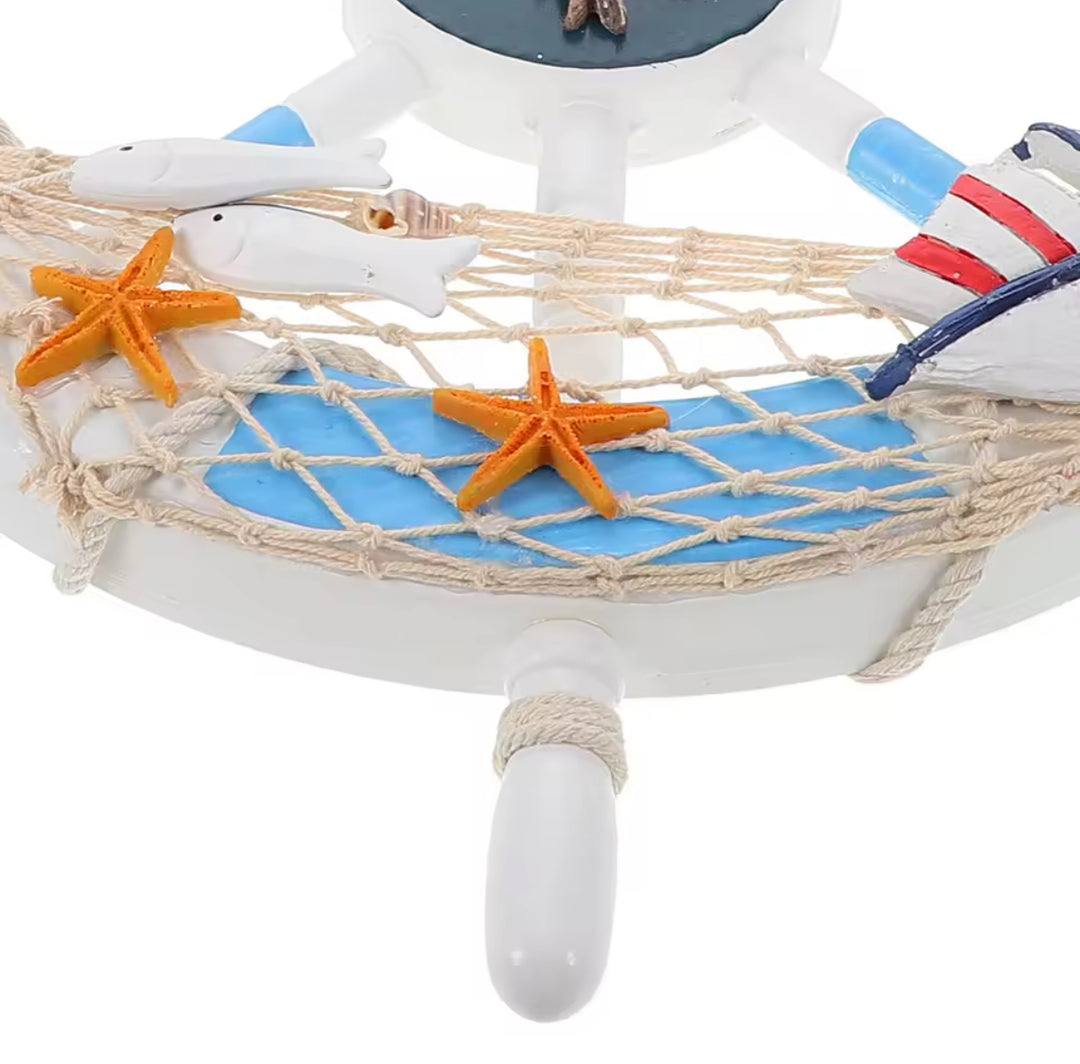 Decorative Nautical Ship Wheel Wall Hanging – Seagull & Sailboat Coastal Design