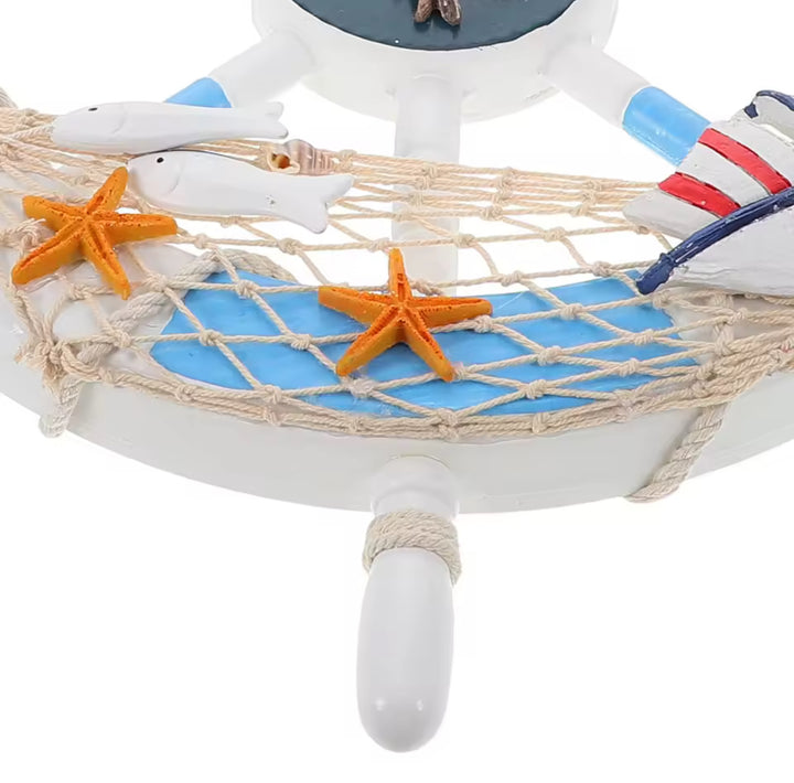 Decorative Nautical Ship Wheel Wall Hanging – Seagull & Sailboat Coastal Design