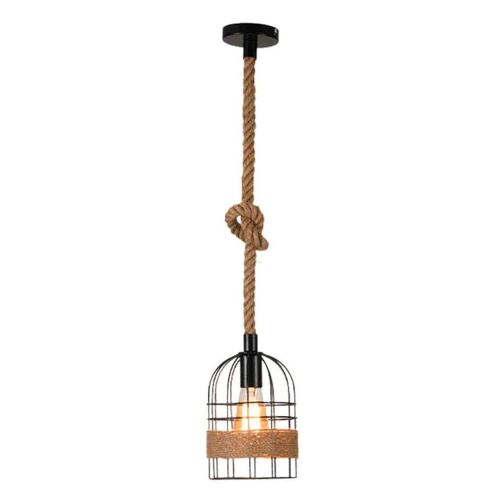 Rustic Rope Pendant Light with Cage Design