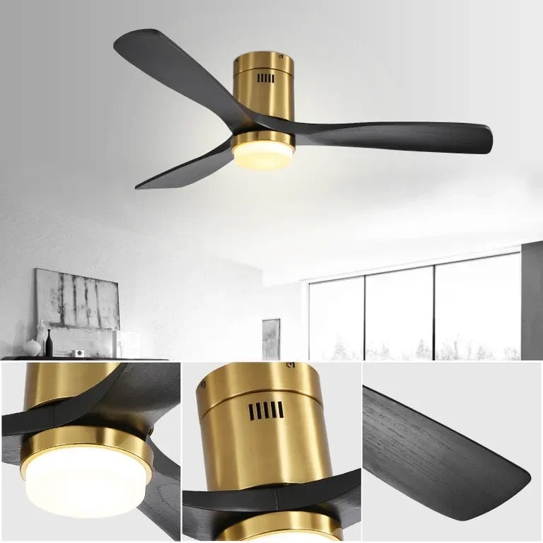 Modern Ceiling Fan with Black Blades and Gold Accents