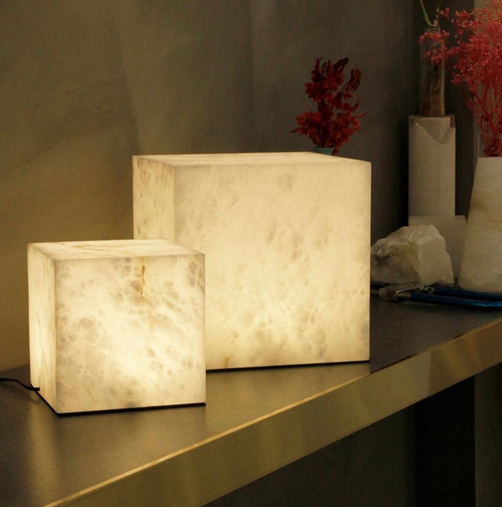 Alabaster Marble Cube Table Lamps