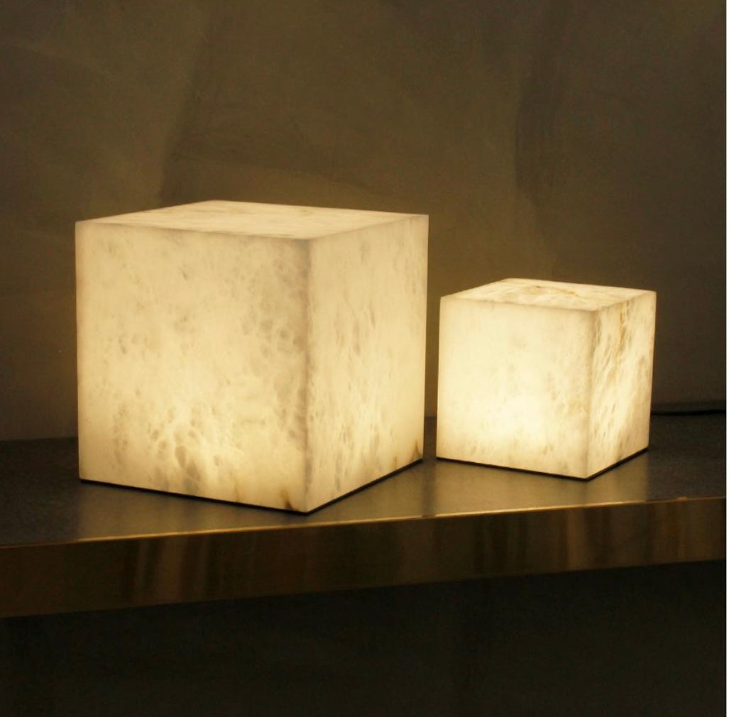 Alabaster Marble Cube Table Lamps