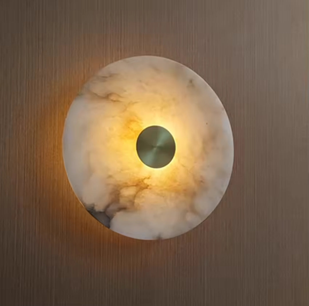 Modern Marble & Brass Wall Light - Round Design 25 cm