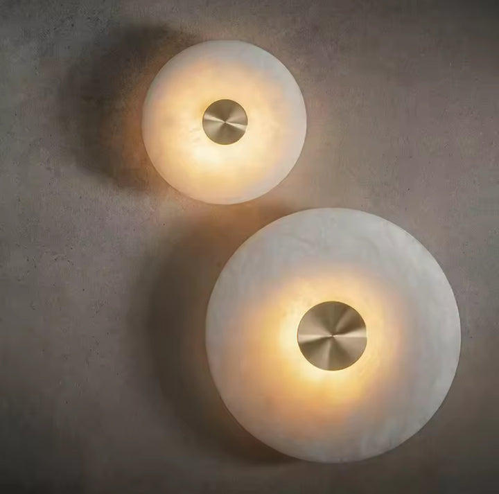 Modern Marble & Brass Wall Light - Round Design 25 cm