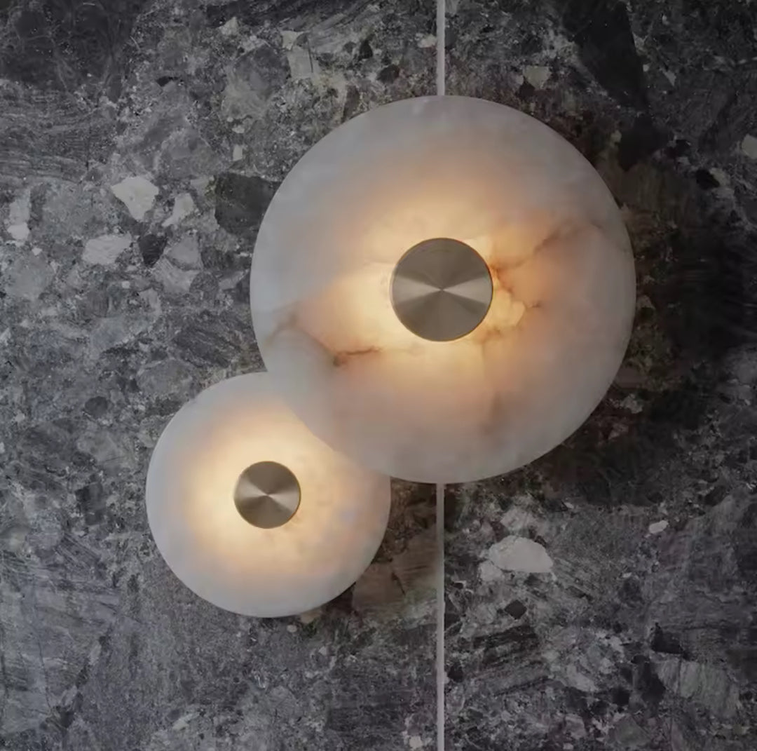 Modern Marble & Brass Wall Light - Round Design 25 cm