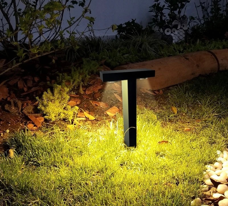 Modern Black T-Shaped LED Bollard Light - Outdoor Pathway Lighting