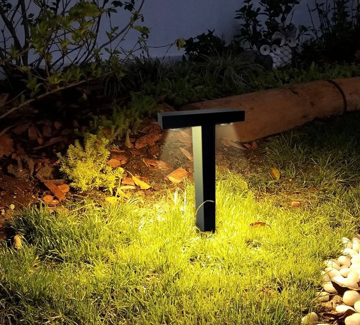 Modern Black T-Shaped LED Bollard Light - Outdoor Pathway Lighting