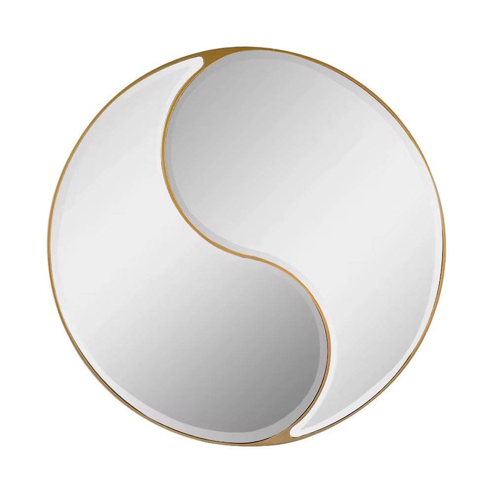 Yin Yang Decorative Wall Mirror with black frame and gold accent divider