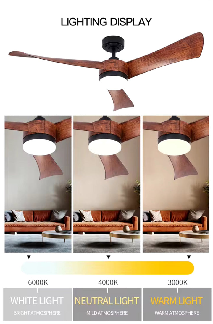 Contemporary Ceiling Fan with Rich Wooden Blades and LED Light