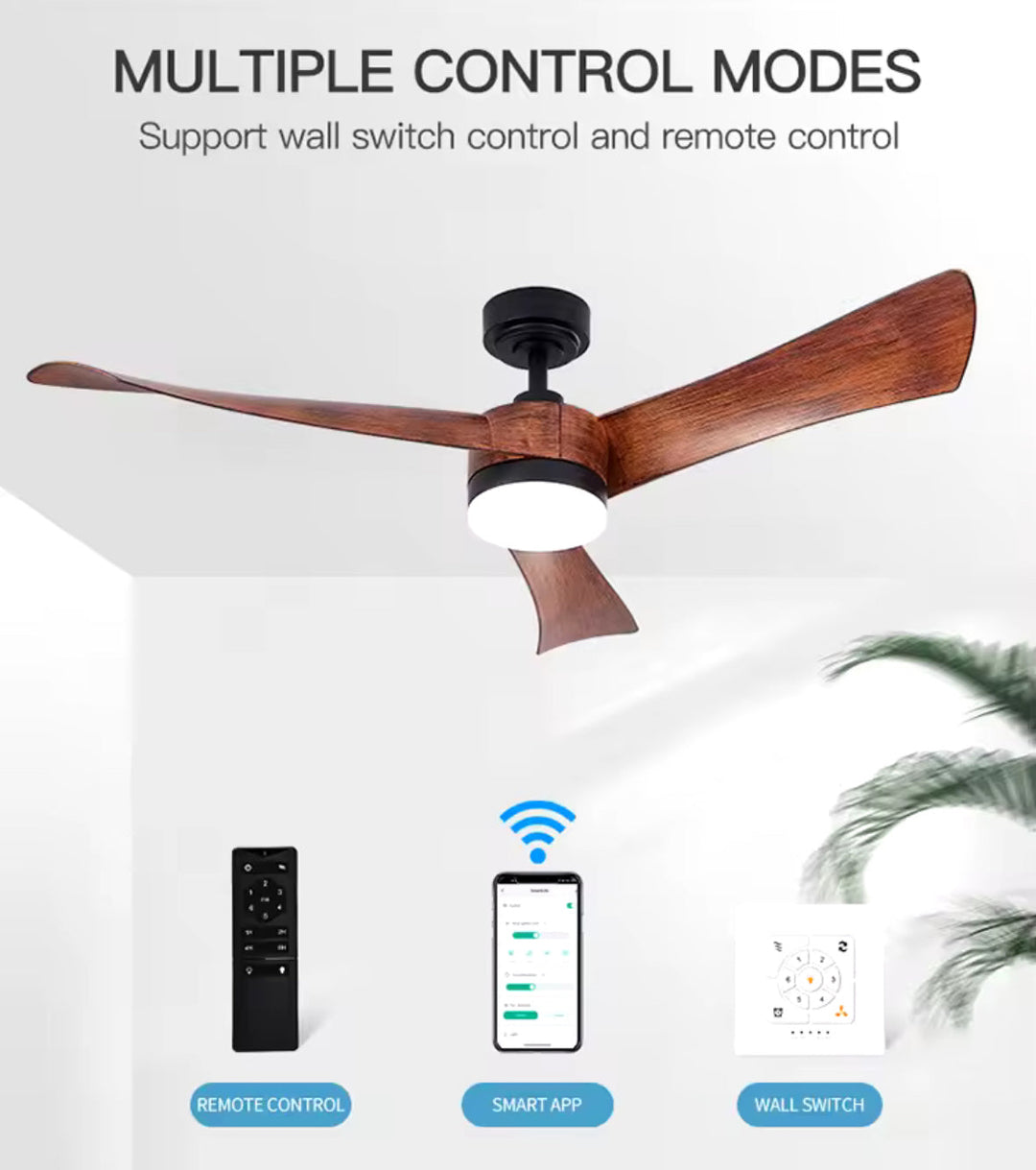 Contemporary Ceiling Fan with Rich Wooden Blades and LED Light