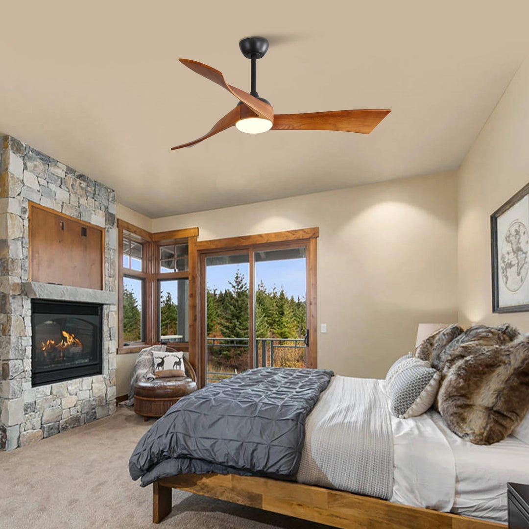 Contemporary Ceiling Fan with Rich Wooden Blades and LED Light