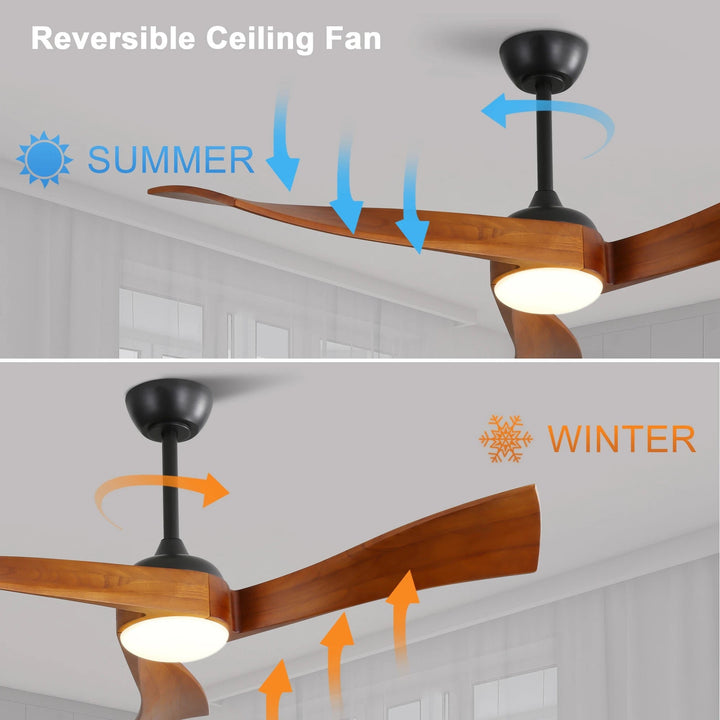 Contemporary Ceiling Fan with Rich Wooden Blades and LED Light