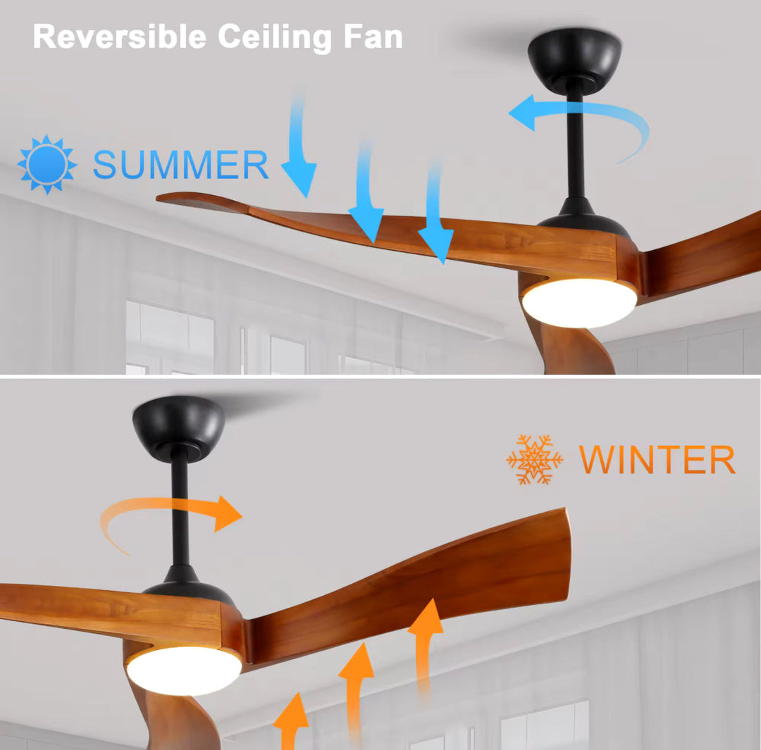 Contemporary Ceiling Fan with Rich Wooden Blades and LED Light