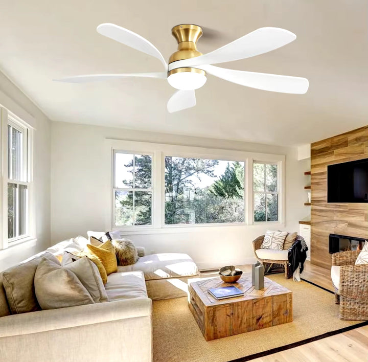 Elegant Ceiling Fan with White Blades and Gold Accents