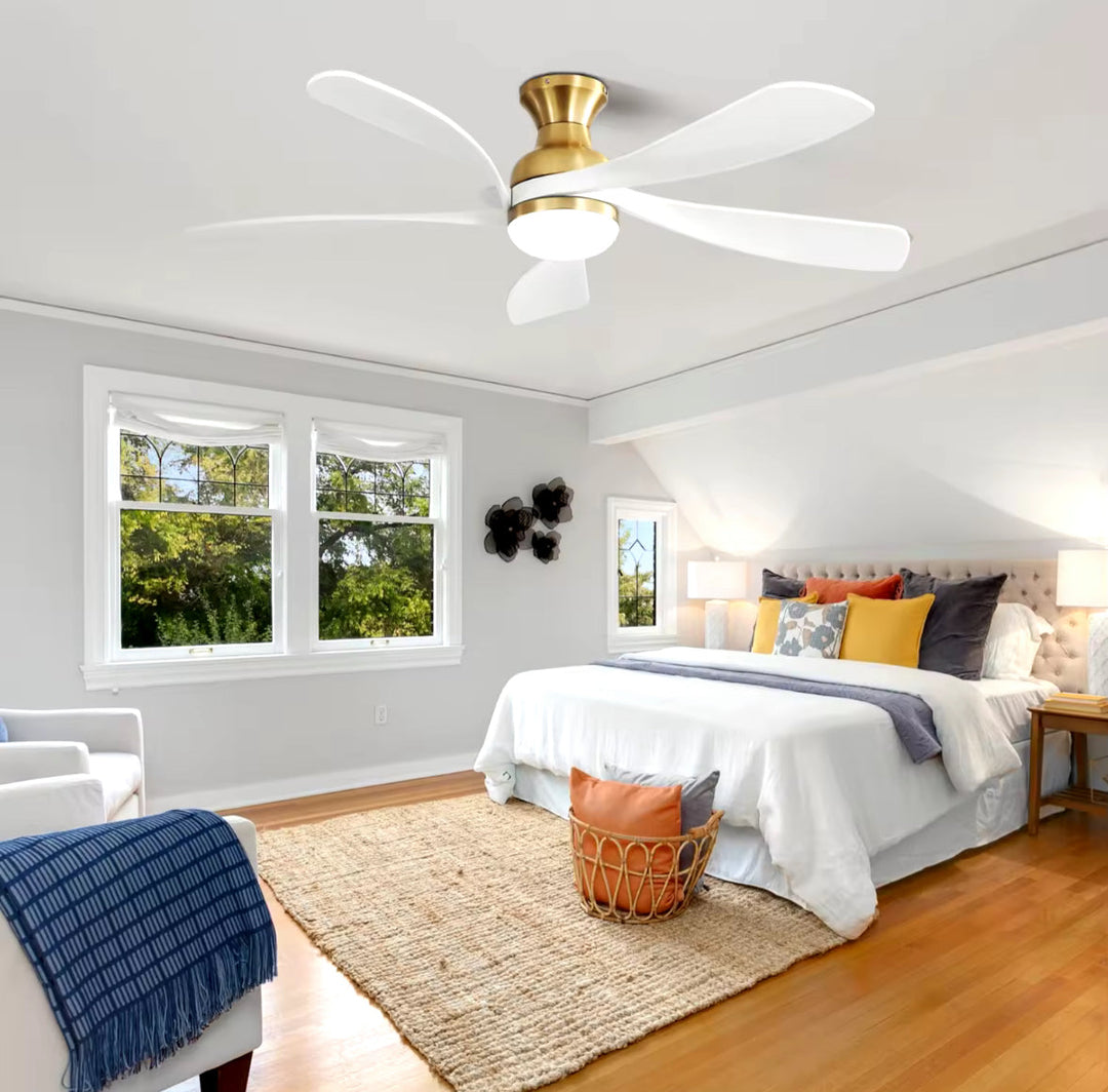 Elegant Ceiling Fan with White Blades and Gold Accents