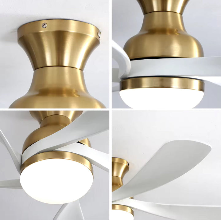 Elegant Ceiling Fan with White Blades and Gold Accents