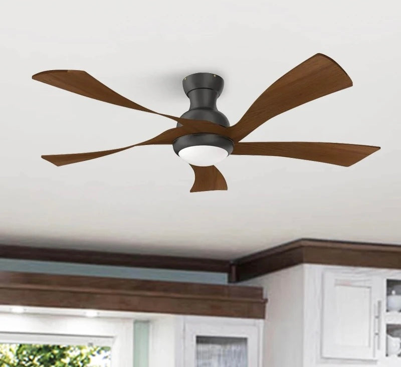 Modern Ceiling Fan with Walnut Wood Blades and LED Light