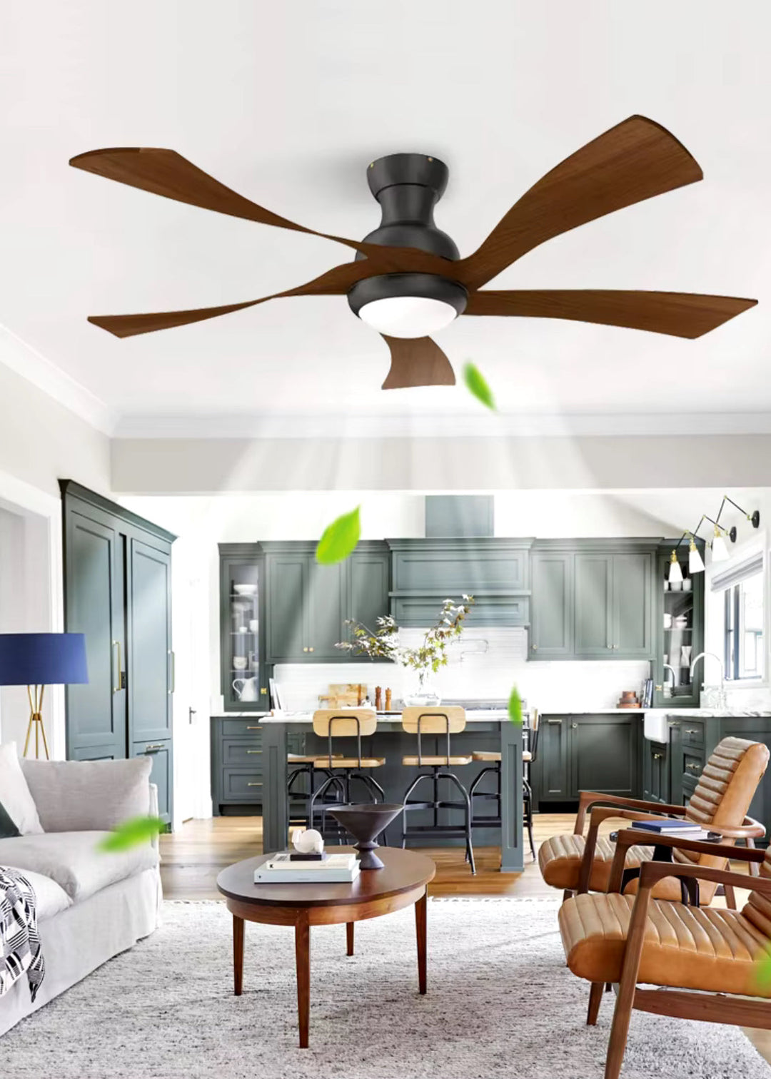 Modern Ceiling Fan with Walnut Wood Blades and LED Light