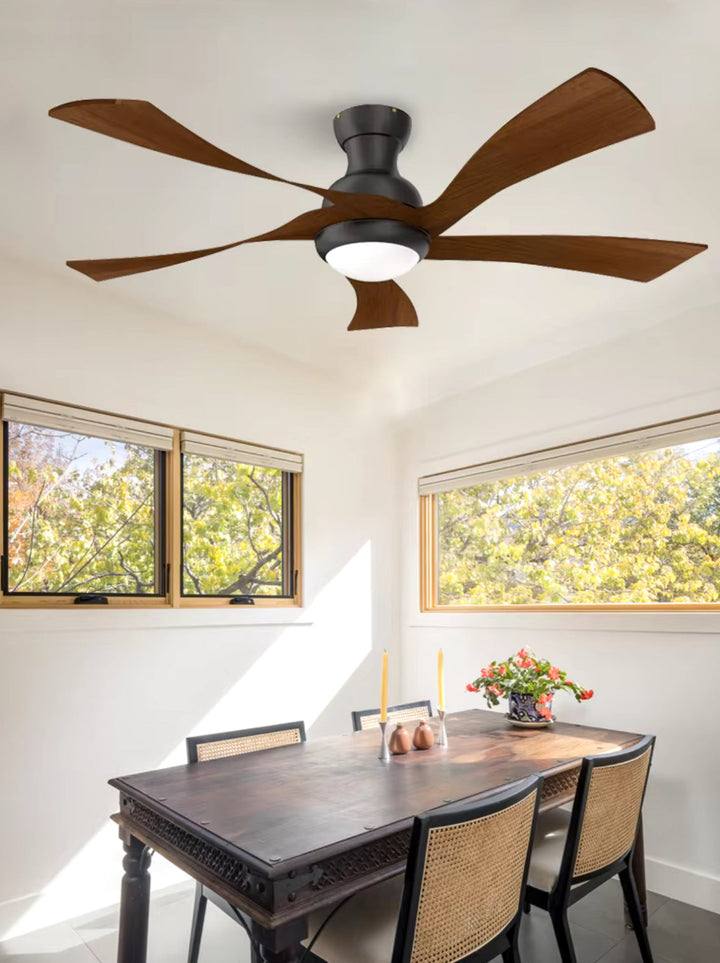 Modern Ceiling Fan with Walnut Wood Blades and LED Light