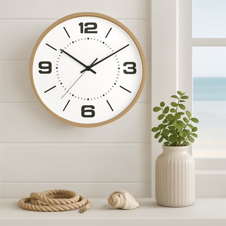 Minimalist Wall Clock with Wooden Frame - Modern Silent Timepiece 40 cm
