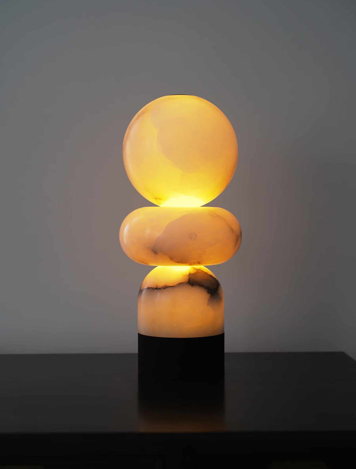 Luna Stack - Amber Alabaster Marble Sculptural Table Lamp