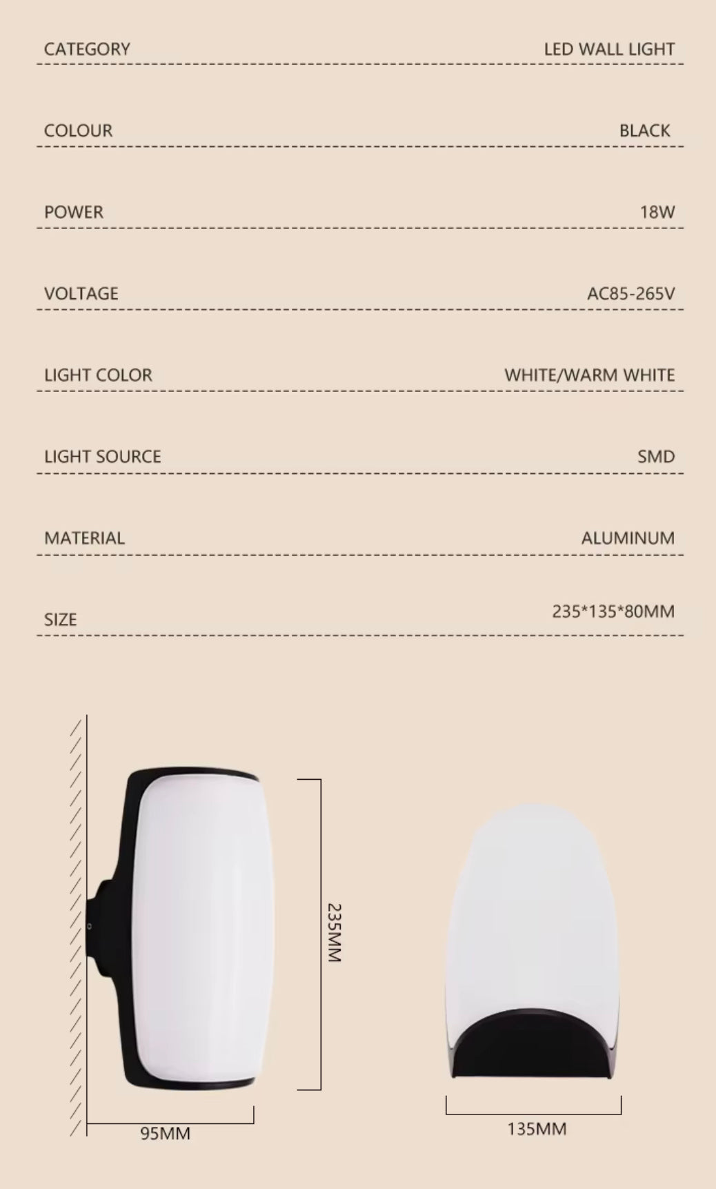 Modern Black and White LED Wall Light - Sleek Oval Design