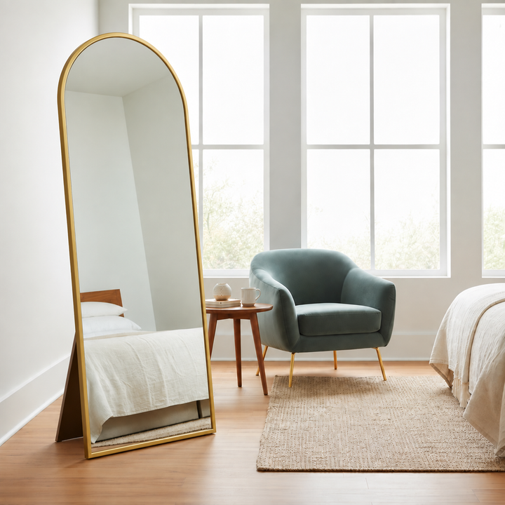 Wooden Mirror with Gold Frame - Stand or Hang