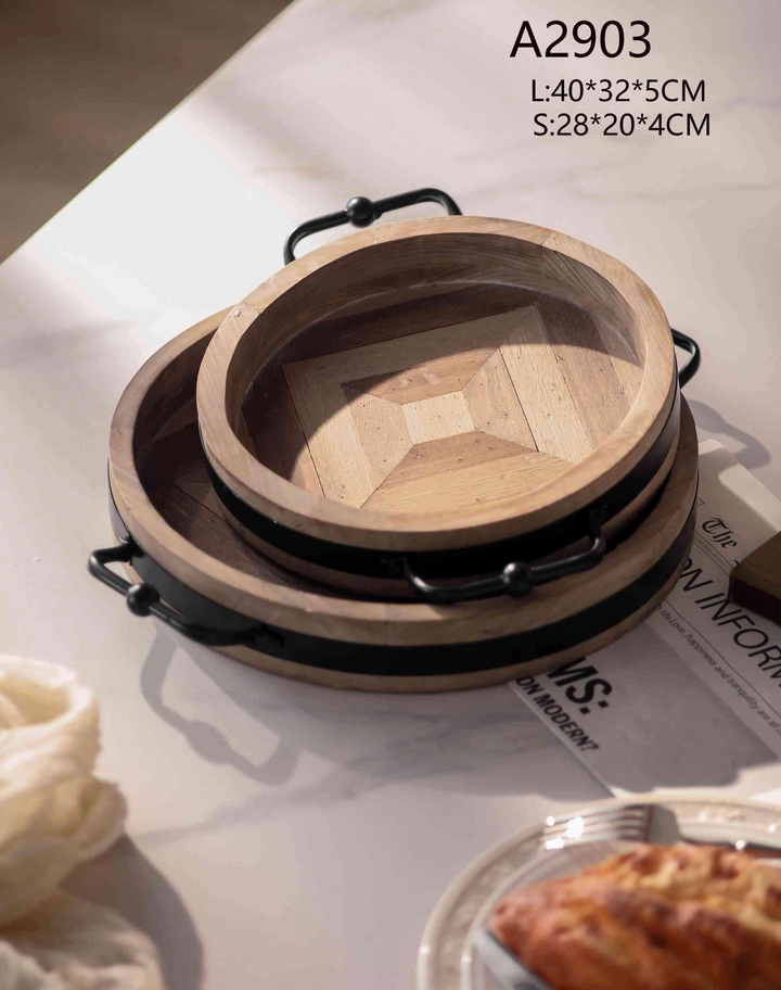 Rustic Round Wood Serving Trays - set of 2