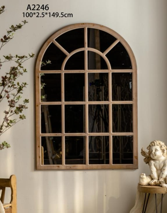 Rustic Arched Windowpane Mirror