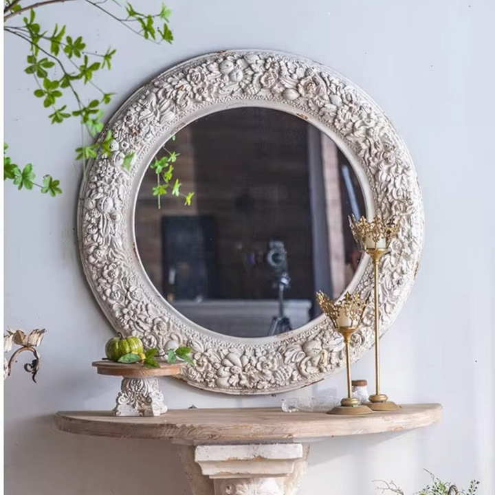 Ornate Floral Round Wall Mirror