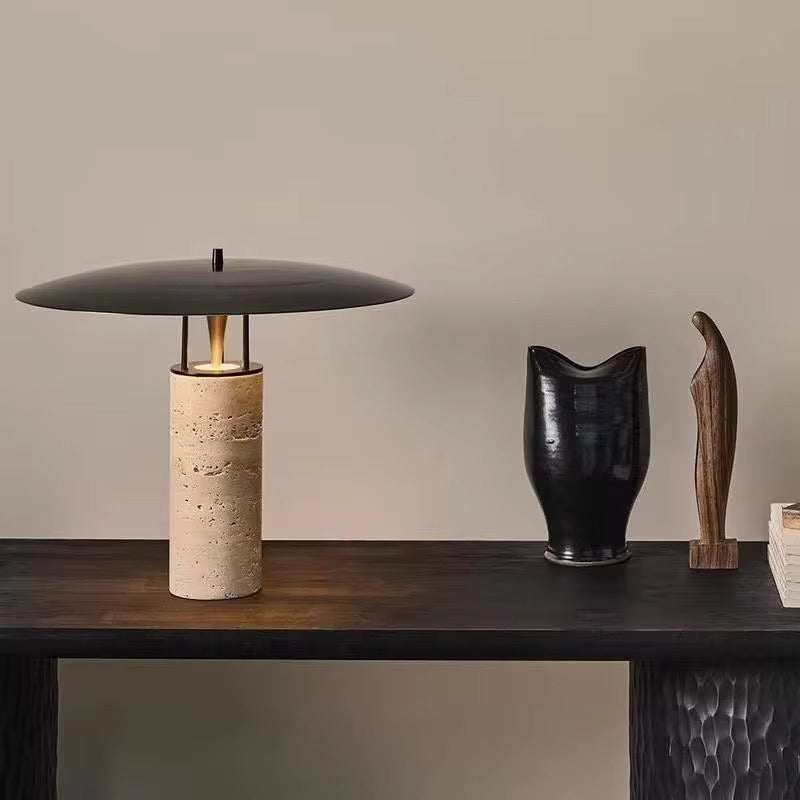 Terra Halo - Travertine Column Table Lamp
